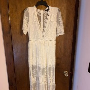 Short sleeve white lace romper